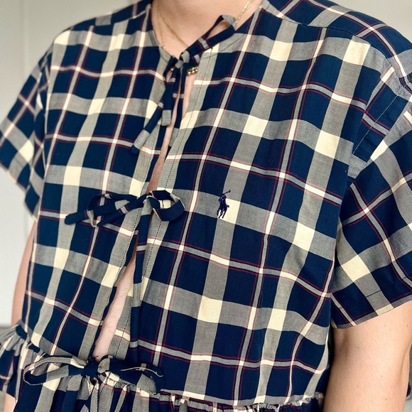 Reworked Ralph Lauren Coquette Plaid Dark Academia Ruffle Blouse - Size S/M - Picture 4 of 11